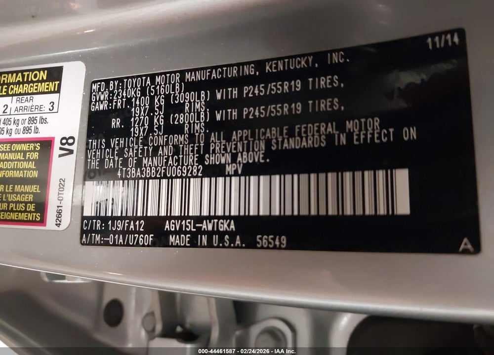2015 TOYOTA VENZA LE VIN: 4T3BA3BB2FU069282