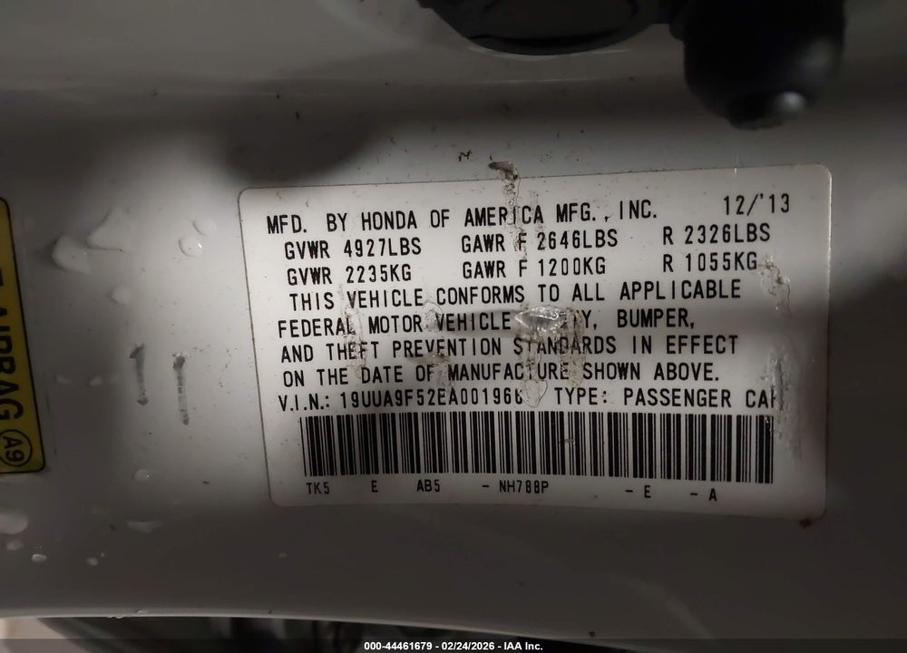 2014 ACURA TL TECH VIN: 19UUA9F52EA001966