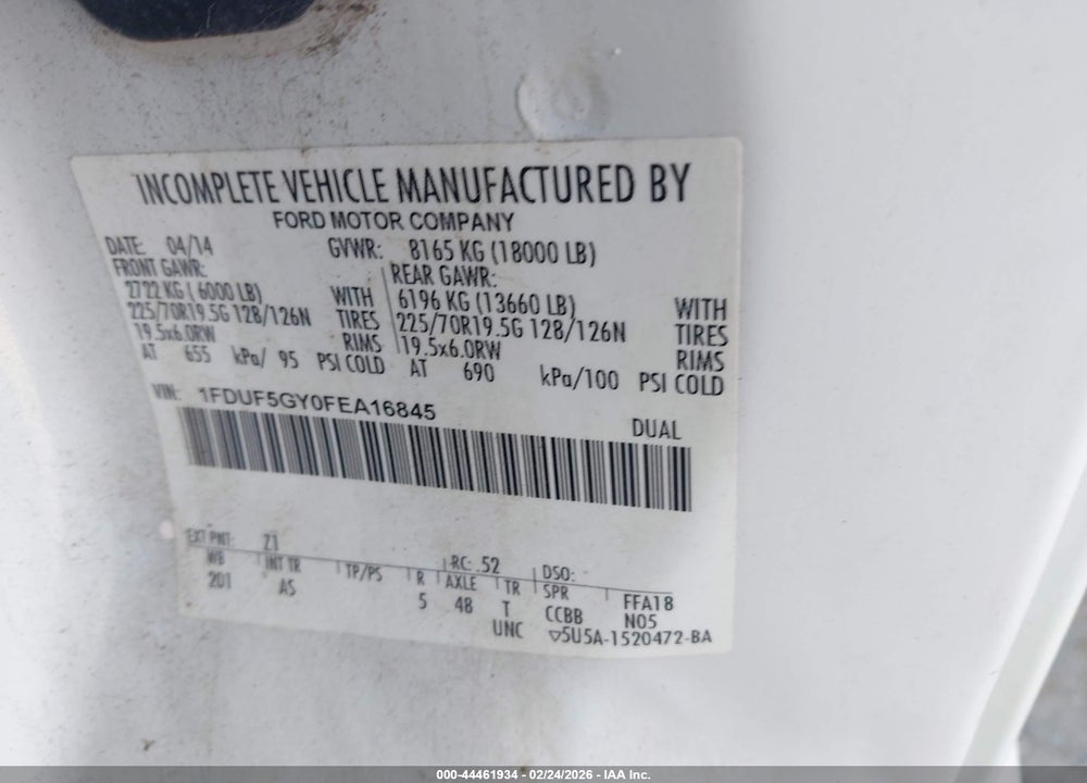 2015 FORD F-550 CHASSIS XL VIN: 1FDUF5GY0FEA16845