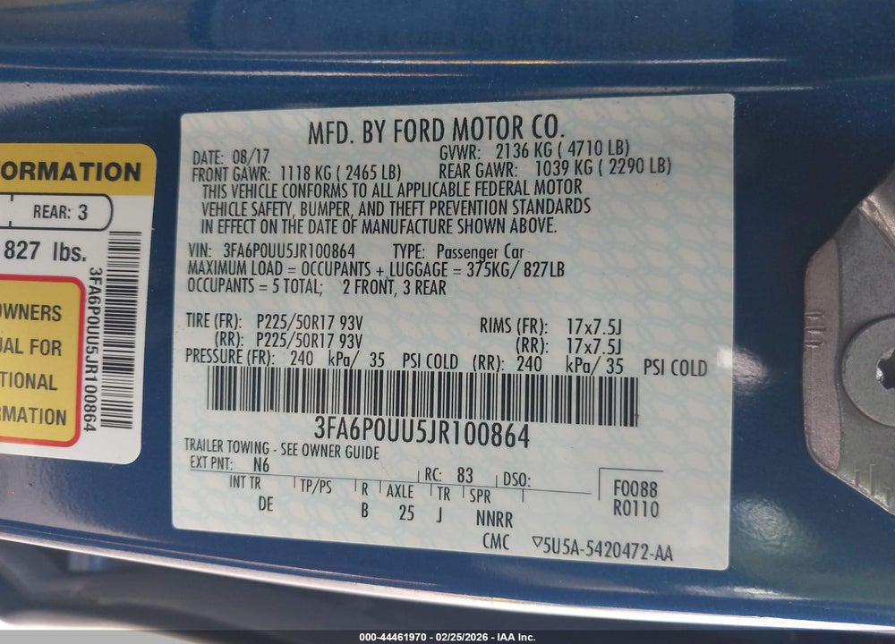 2018 FORD FUSION HYBRID S VIN: 3FA6P0UU5JR100864