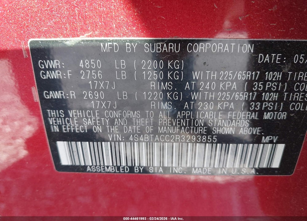2024 SUBARU OUTBACK PREMIUM VIN: 4S4BTACC2R3293855