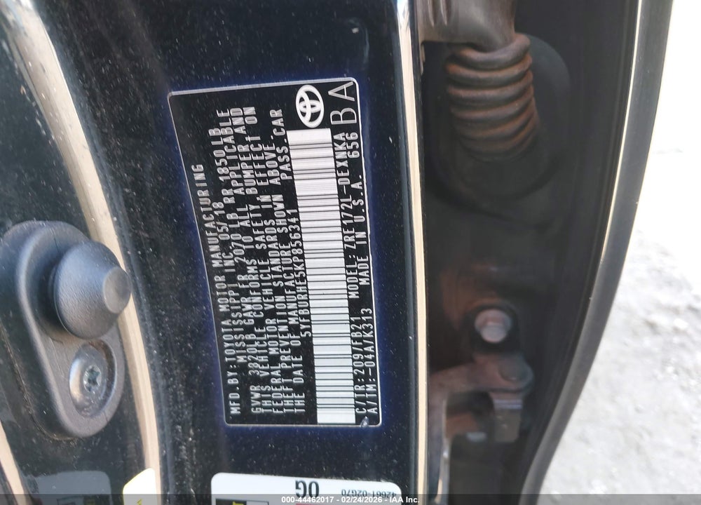 2019 TOYOTA COROLLA LE VIN: 5YFBURHE5KP856341