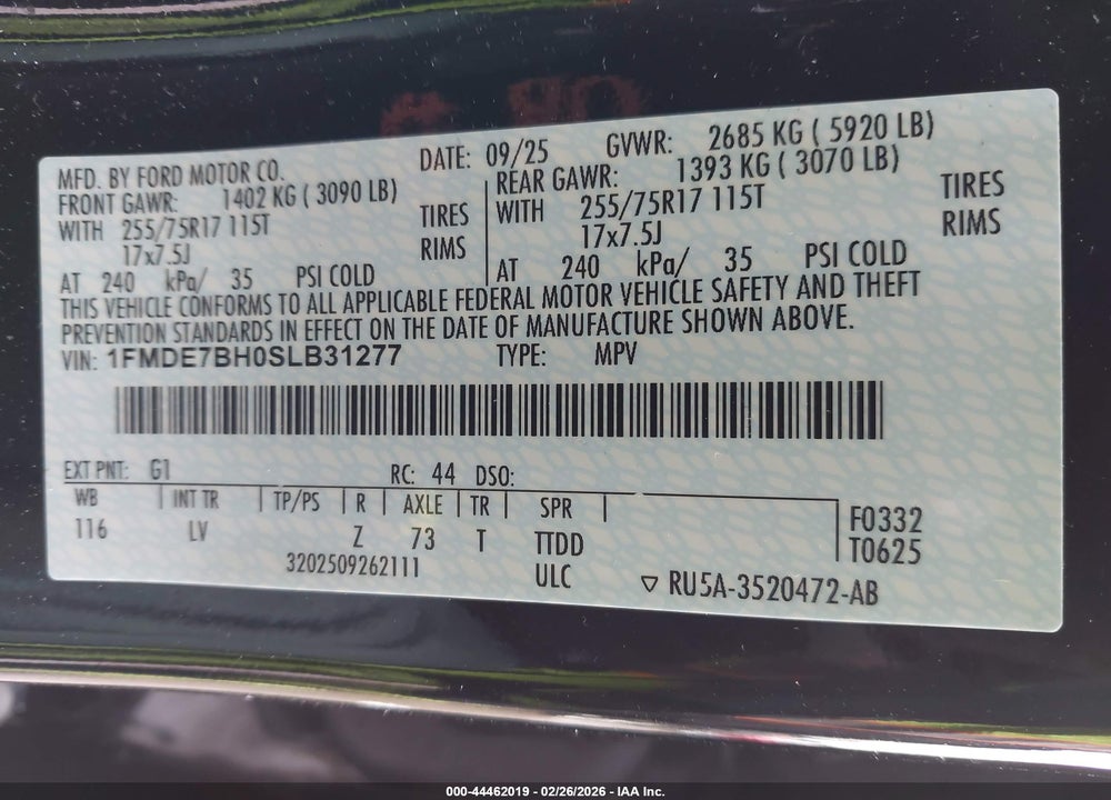 2025 FORD BRONCO BIG BEND VIN: 1FMDE7BH0SLB31277