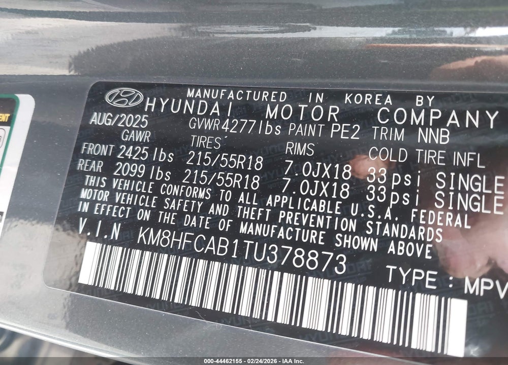 2026 HYUNDAI KONA SEL SPORT VIN: KM8HFCAB1TU378873