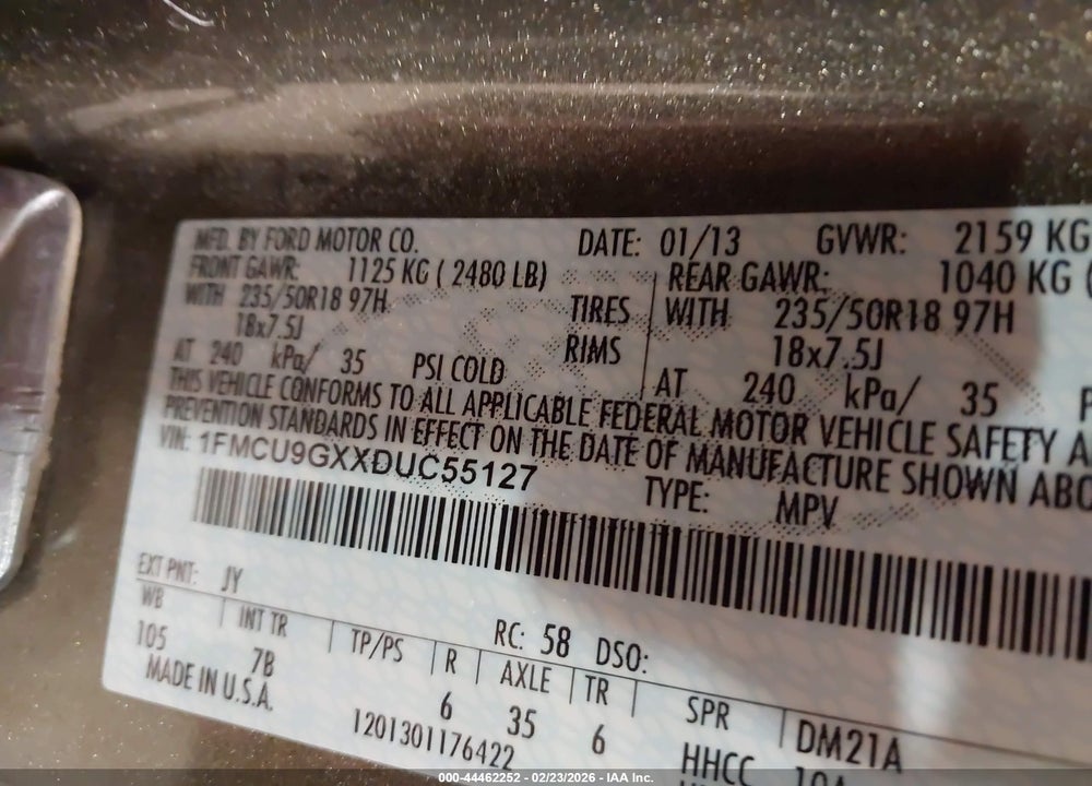 2013 FORD ESCAPE SE VIN: 1FMCU9GXXDUC55127