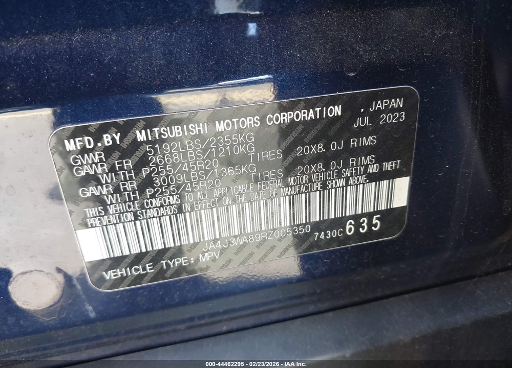 2024 MITSUBISHI OUTLANDER SEL 2.5 2WD VIN: JA4J3WA89RZ005350