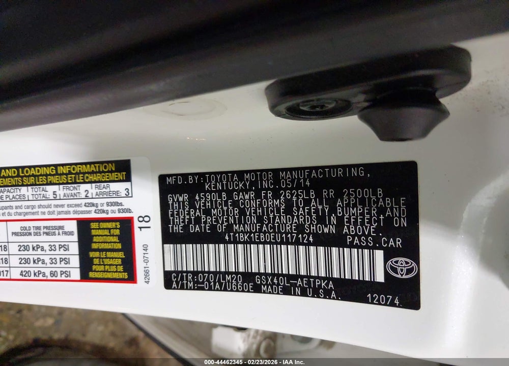 2014 TOYOTA AVALON LIMITED VIN: 4T1BK1EB0EU117124