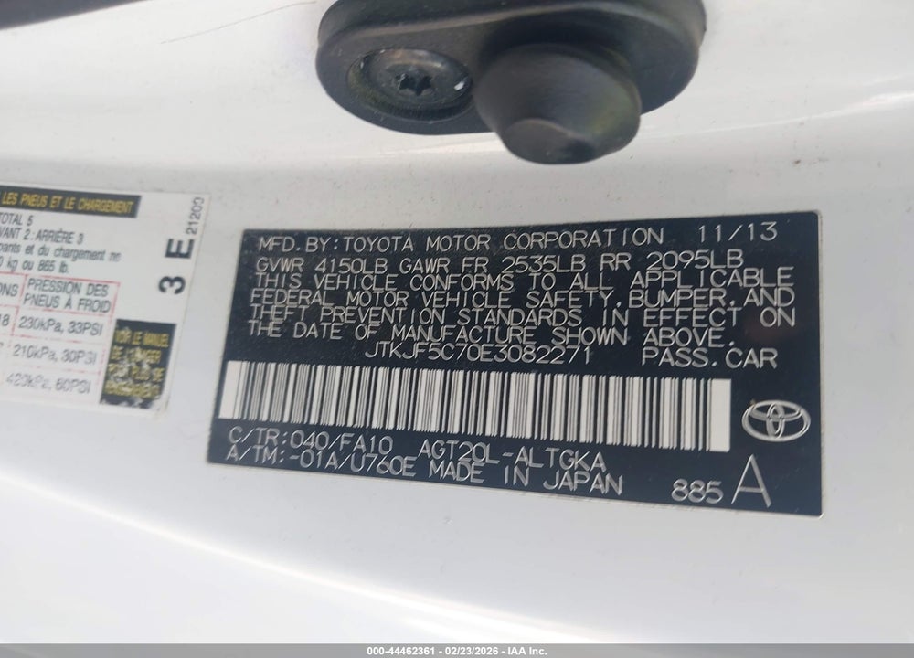2014 TOYOTA SCION TC VIN: JTKJF5C70E3082271