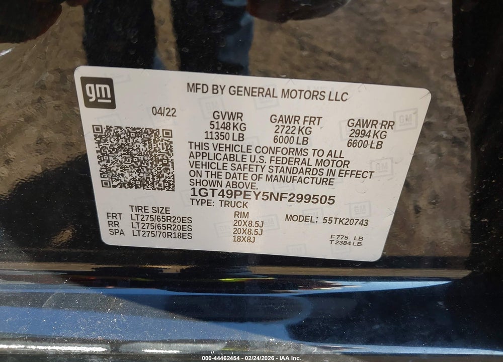 2022 GMC SIERRA 2500HD 4WD  STANDARD BED AT4 VIN: 1GT49PEY5NF299505