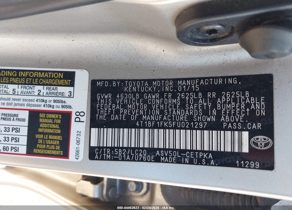 2015 TOYOTA CAMRY XSE VIN: 4T1BF1FK5FU021297