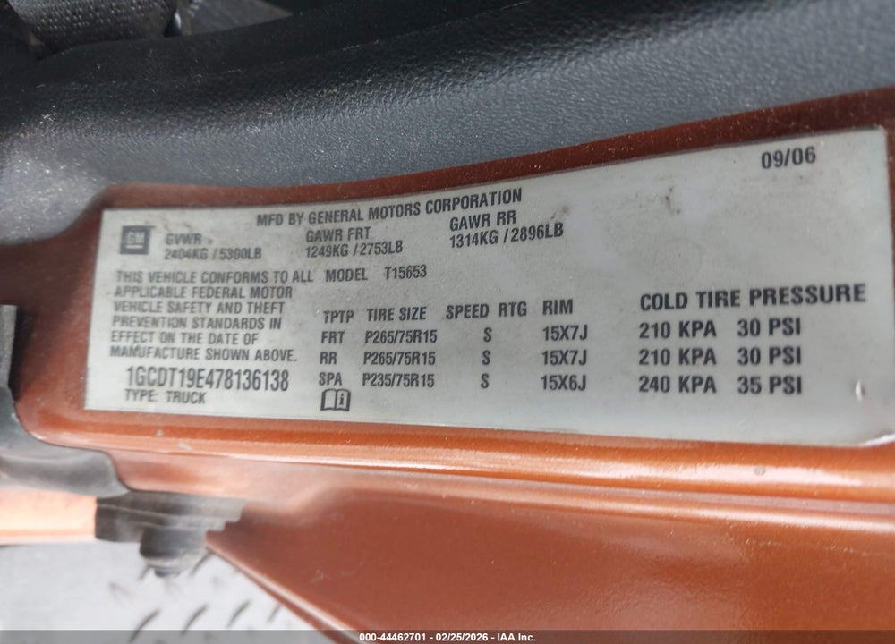 2007 CHEVROLET COLORADO LT VIN: 1GCDT19E478136138