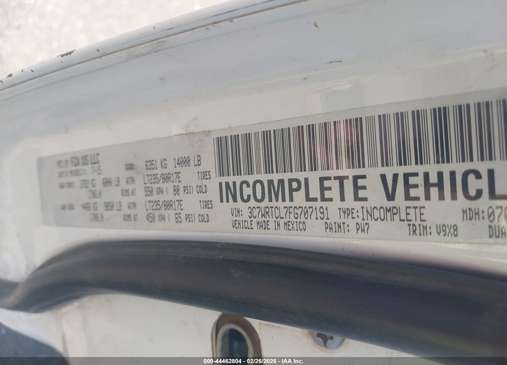 2015 RAM 3500 CHASSIS TRADESMAN/SLT/LAIE VIN: 3C7WRTCL7FG707191