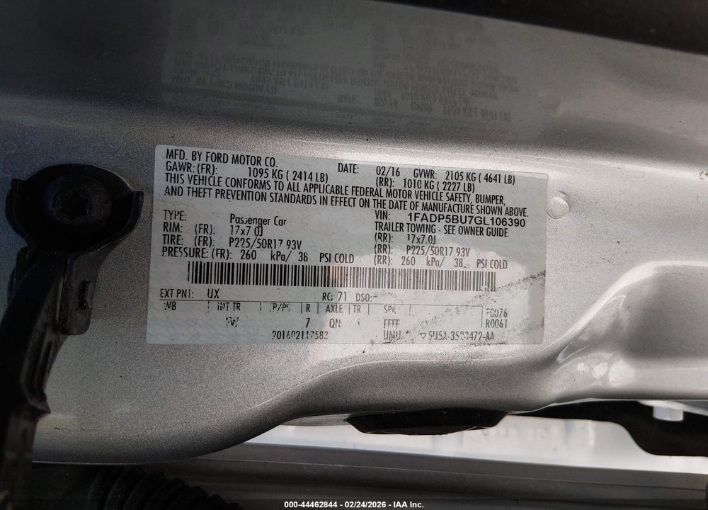 2016 FORD C-MAX HYBRID SEL VIN: 1FADP5BU7GL106390