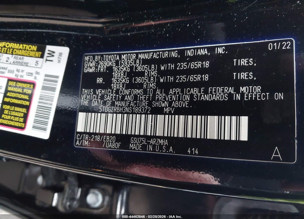 2022 TOYOTA HIGHLANDER XLE VIN: 5TDGZRBH3NS189372
