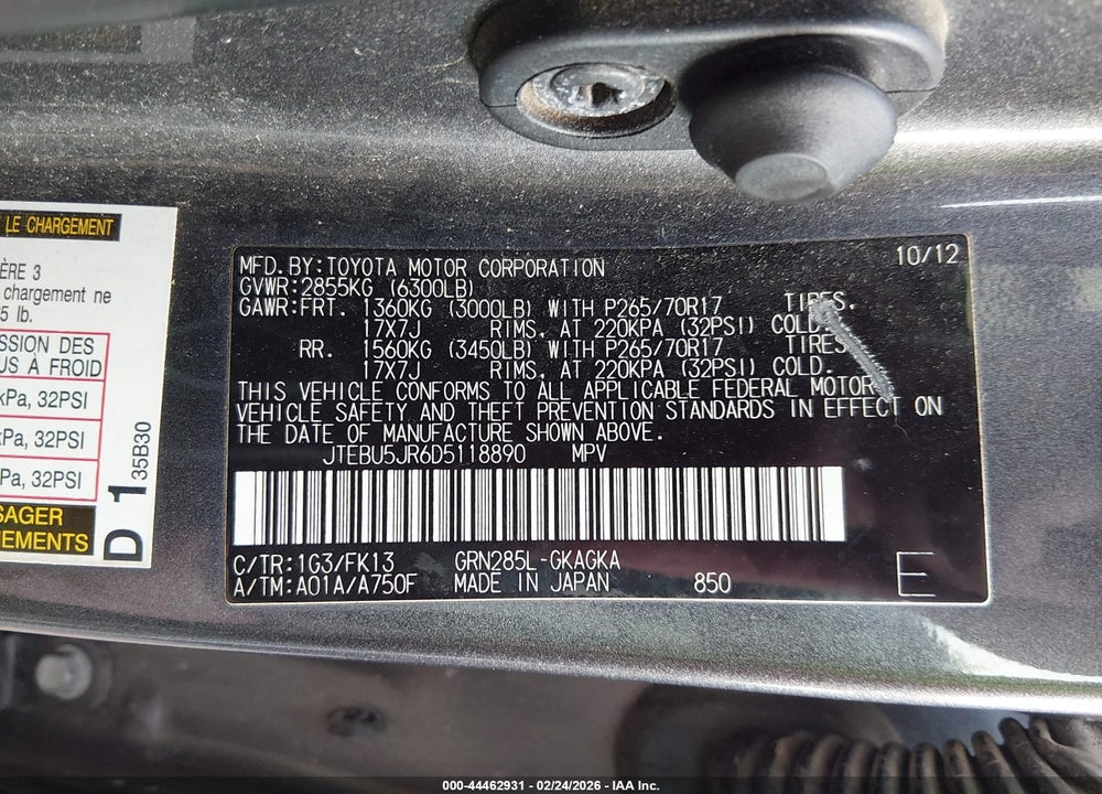 2013 TOYOTA 4RUNNER SR5 VIN: JTEBU5JR6D5118890