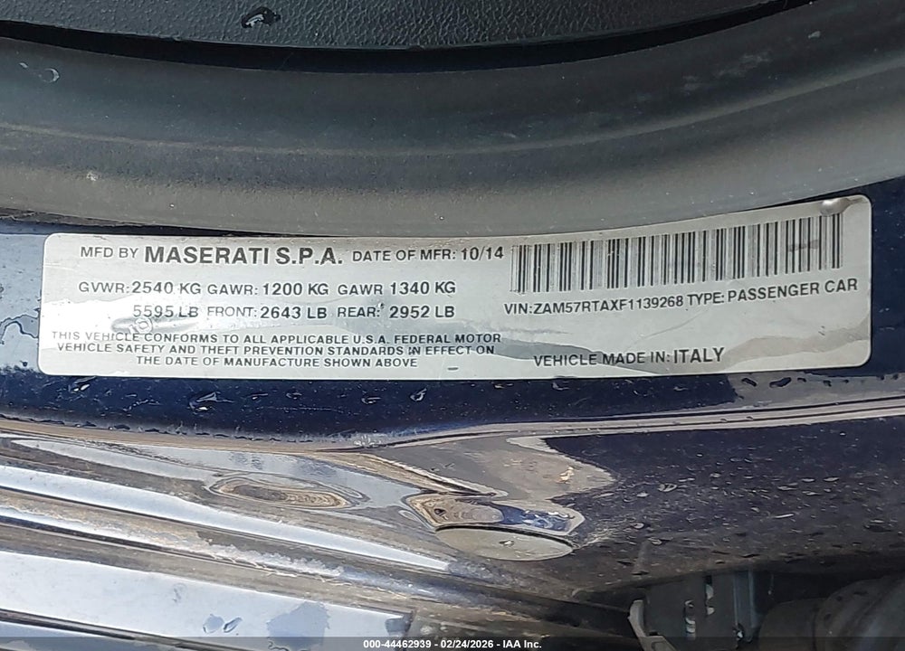 2015 MASERATI GHIBLI S Q4 VIN: ZAM57RTAXF1139268