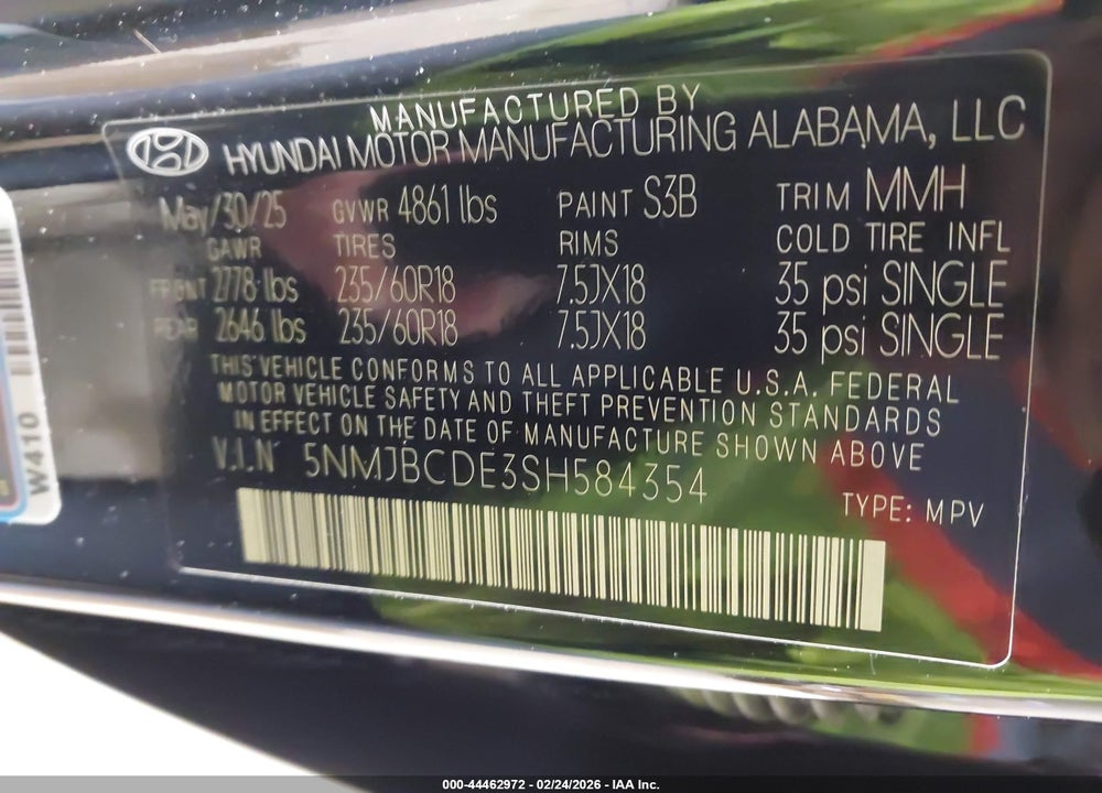 2025 HYUNDAI TUCSON SEL VIN: 5NMJBCDE3SH584354