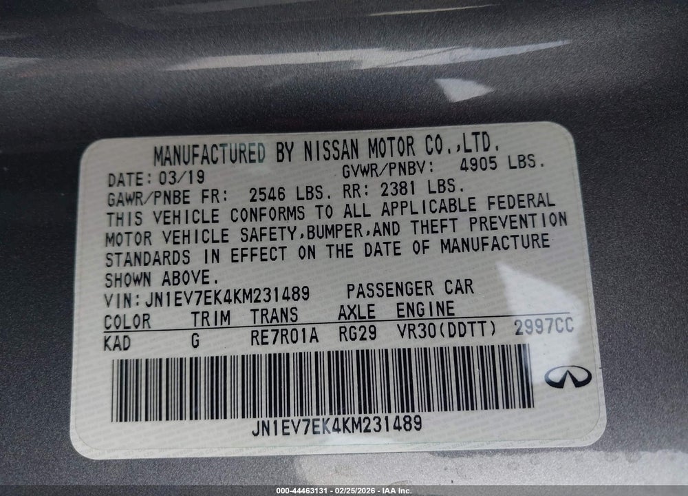 2019 INFINITI Q60 3.0T LUXE VIN: JN1EV7EK4KM231489