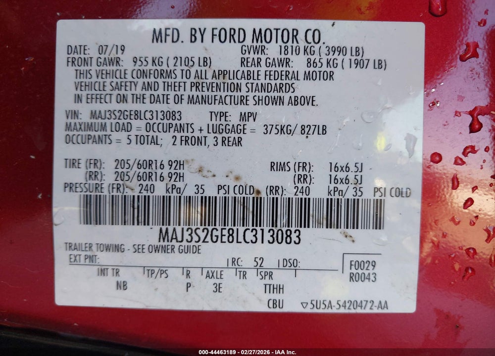 2020 FORD ECOSPORT SE VIN: MAJ3S2GE8LC313083