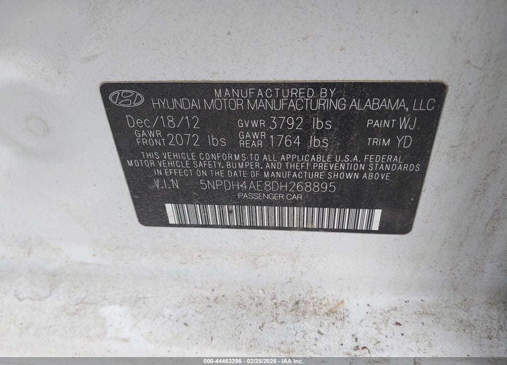 2013 HYUNDAI ELANTRA GLS VIN: 5NPDH4AE8DH268895