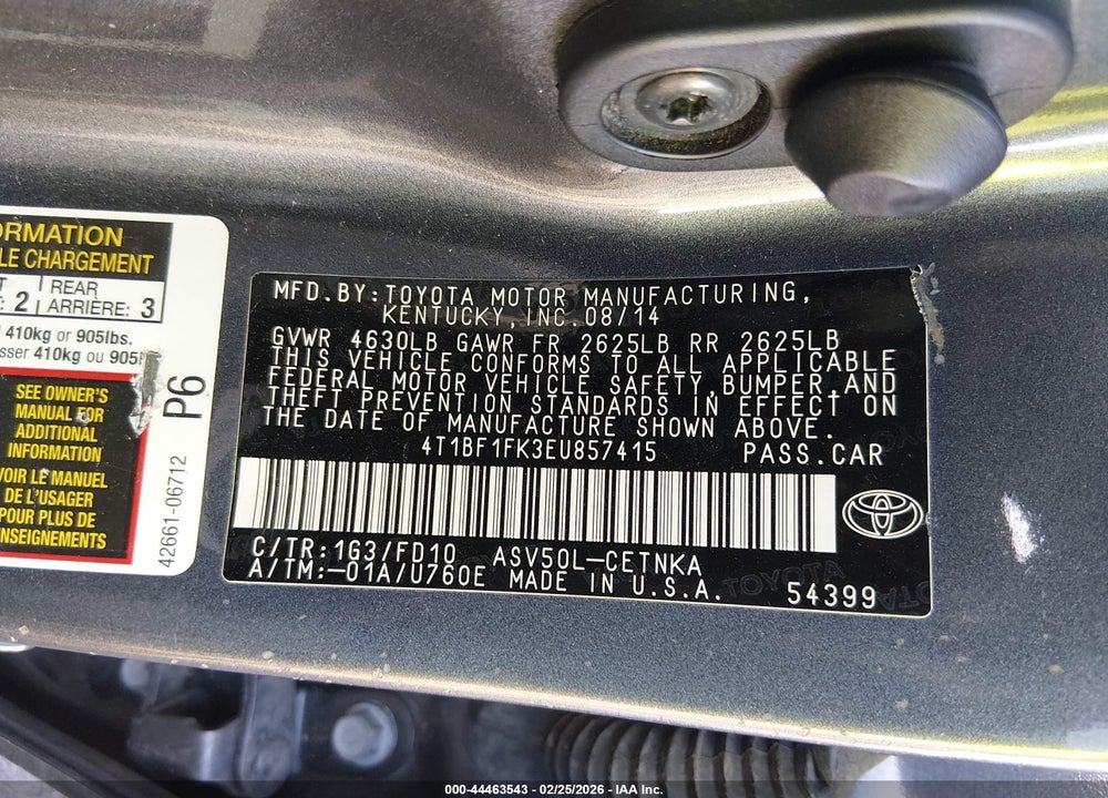 2014 TOYOTA CAMRY LE VIN: 4T1BF1FK3EU857415