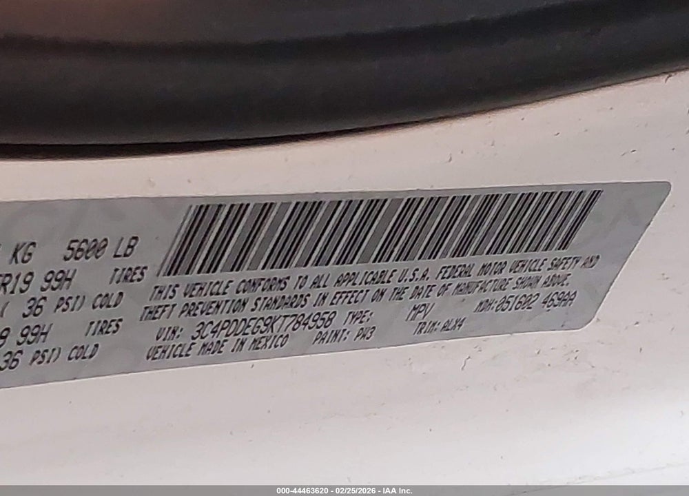2019 DODGE JOURNEY GT AWD VIN: 3C4PDDEG9KT784958