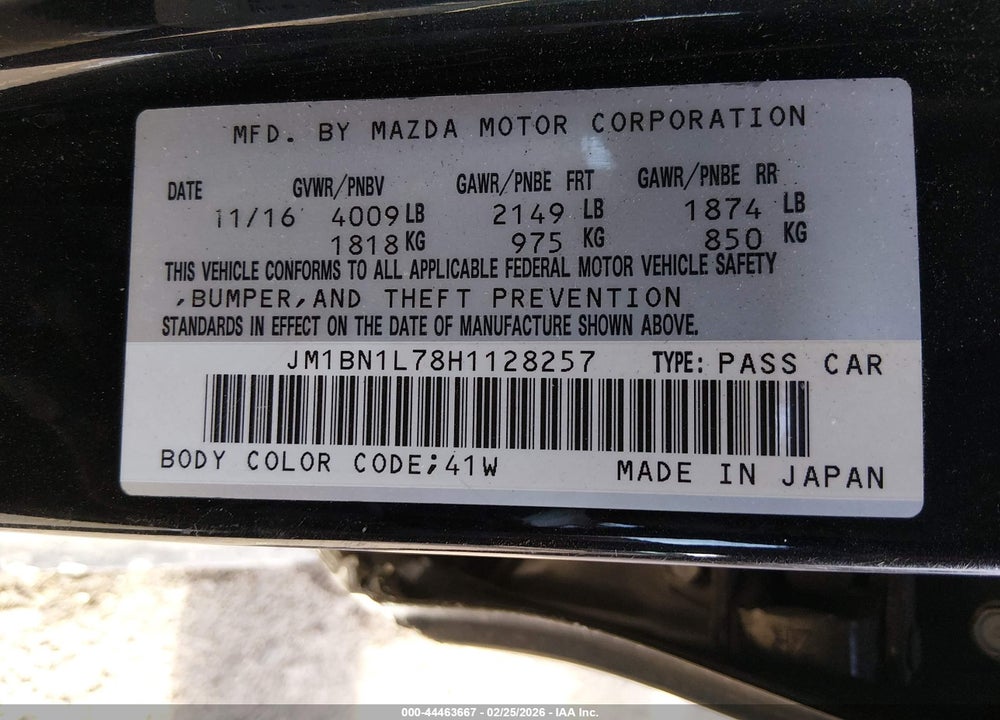 2017 MAZDA 3 TOURING VIN: JM1BN1L78H1128257