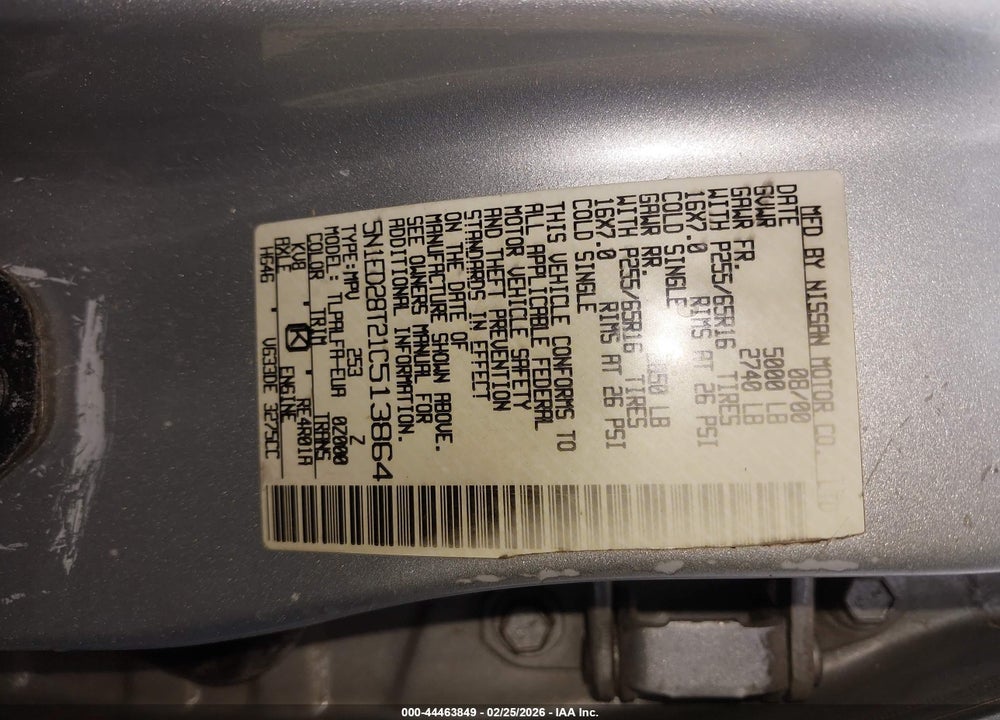 2001 NISSAN XTERRA SE VIN: 5N1ED28T21C513864