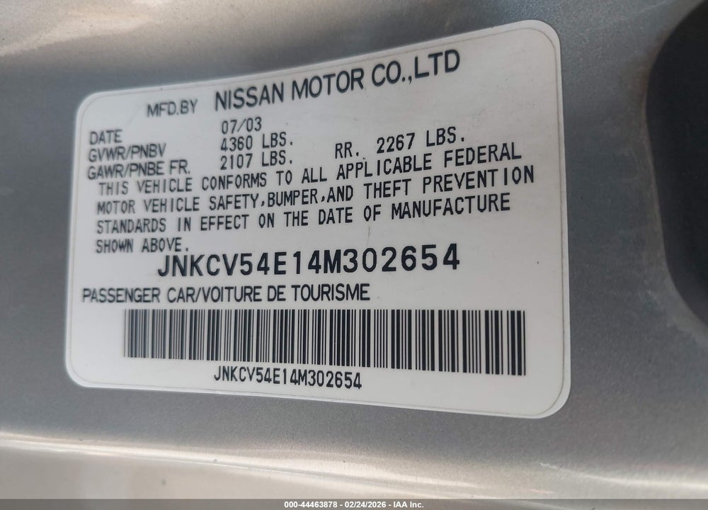 2004 INFINITI G35 VIN: JNKCV54E14M302654