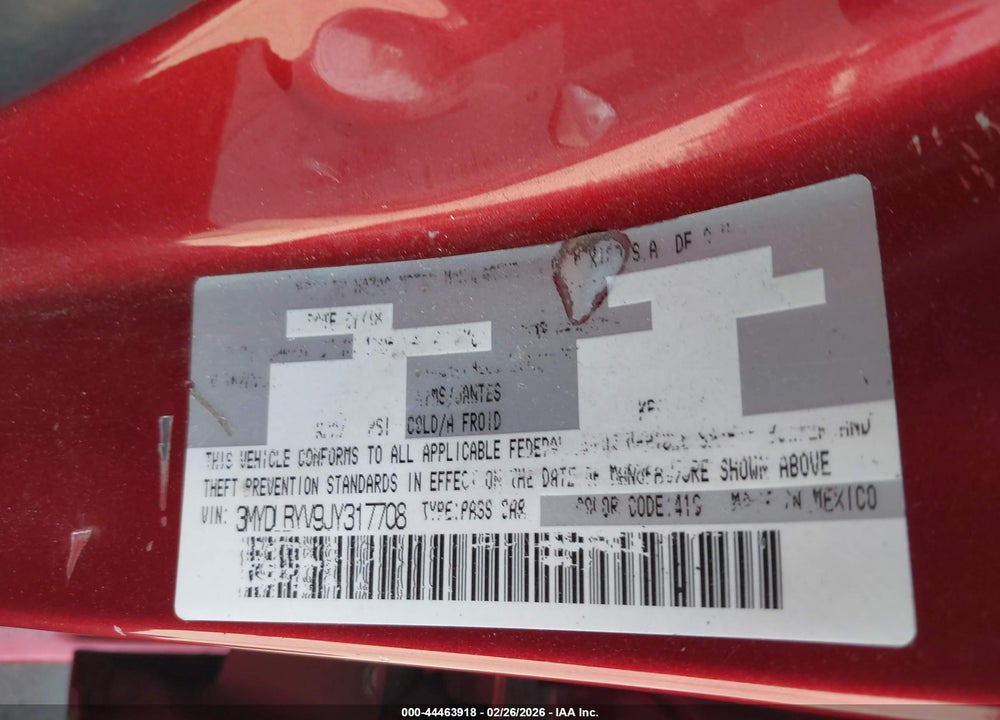 2018 TOYOTA YARIS IA VIN: 3MYDLBYV9JY317708