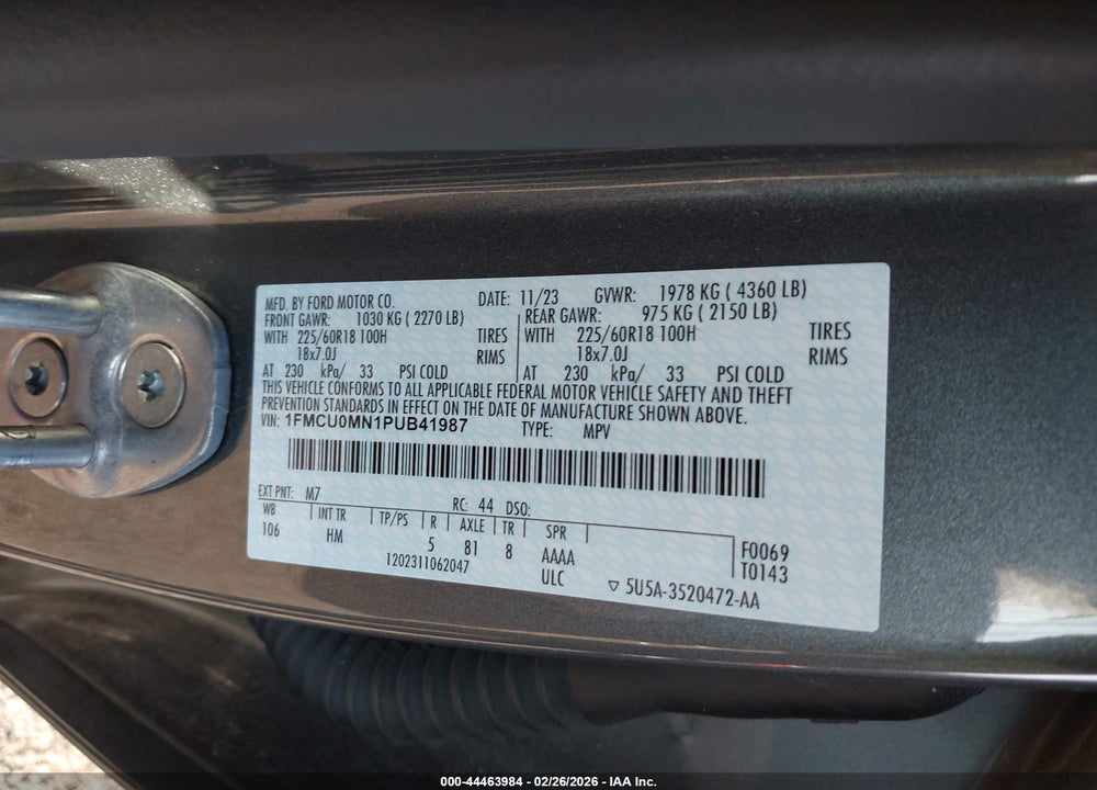2023 FORD ESCAPE ST-LINE VIN: 1FMCU0MN1PUB41987