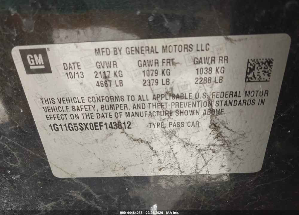 2014 CHEVROLET MALIBU 3LT VIN: 1G11G5SX0EF143812
