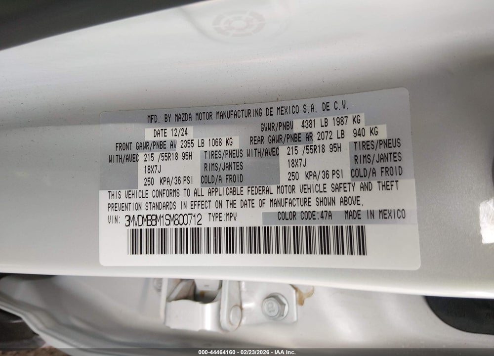 2025 MAZDA CX-30 2.5 S SELECT SPORT VIN: 3MVDMBBM1SM800712