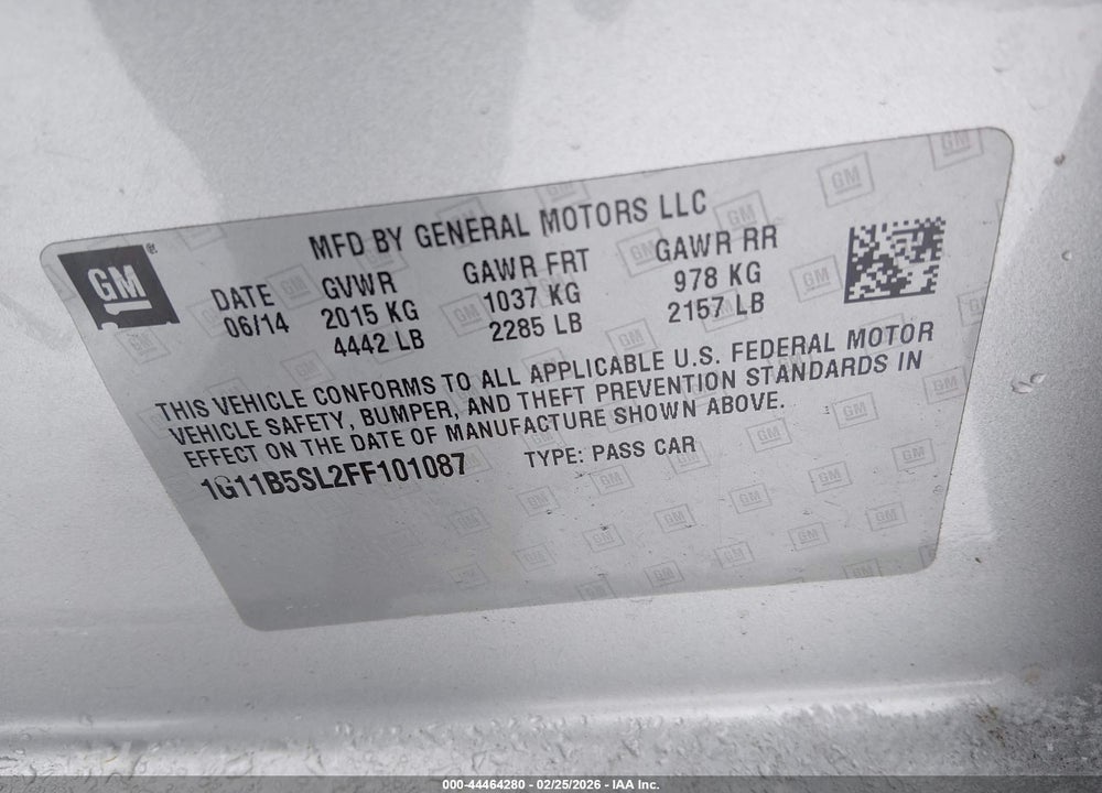 2015 CHEVROLET MALIBU LS VIN: 1G11B5SL2FF101087