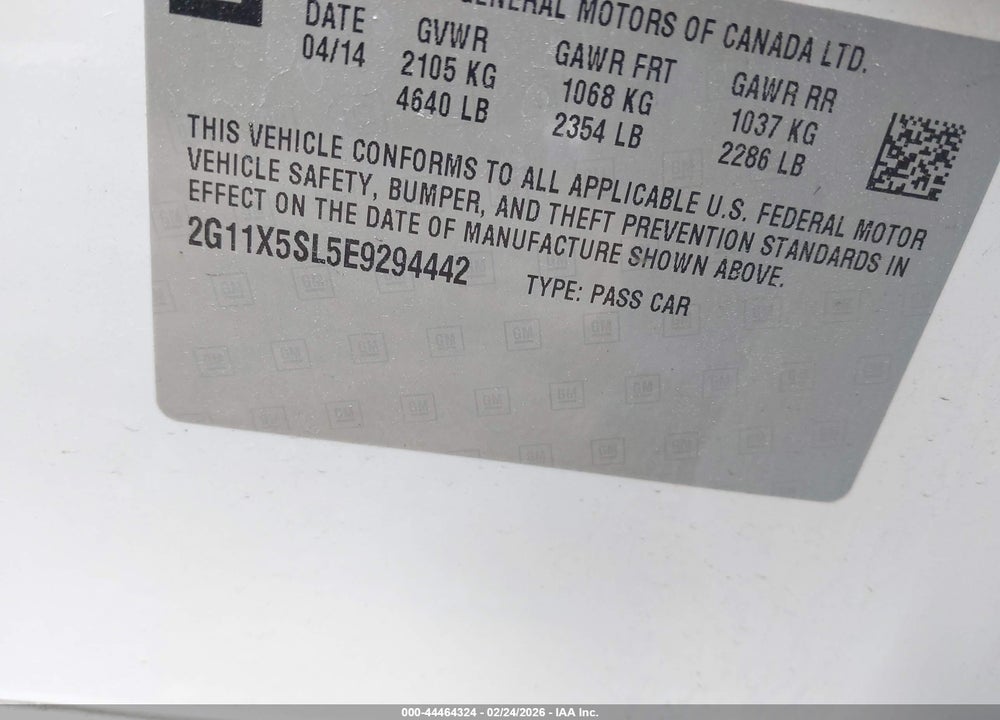 2014 CHEVROLET IMPALA 1FL VIN: 2G11X5SL5E9294442