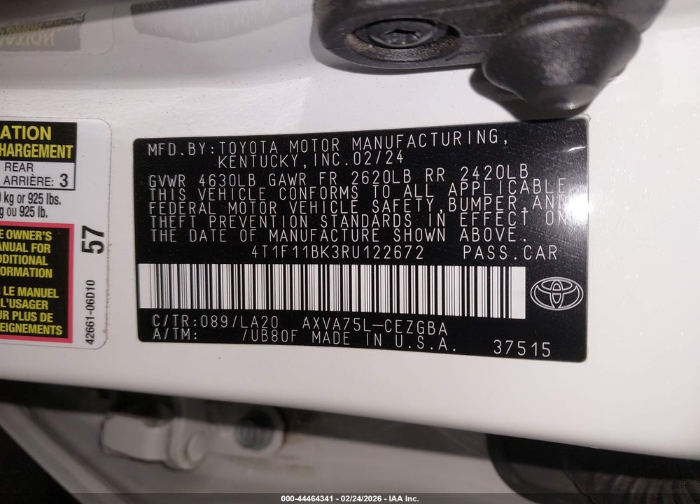2024 TOYOTA CAMRY XLE VIN: 4T1F11BK3RU122672