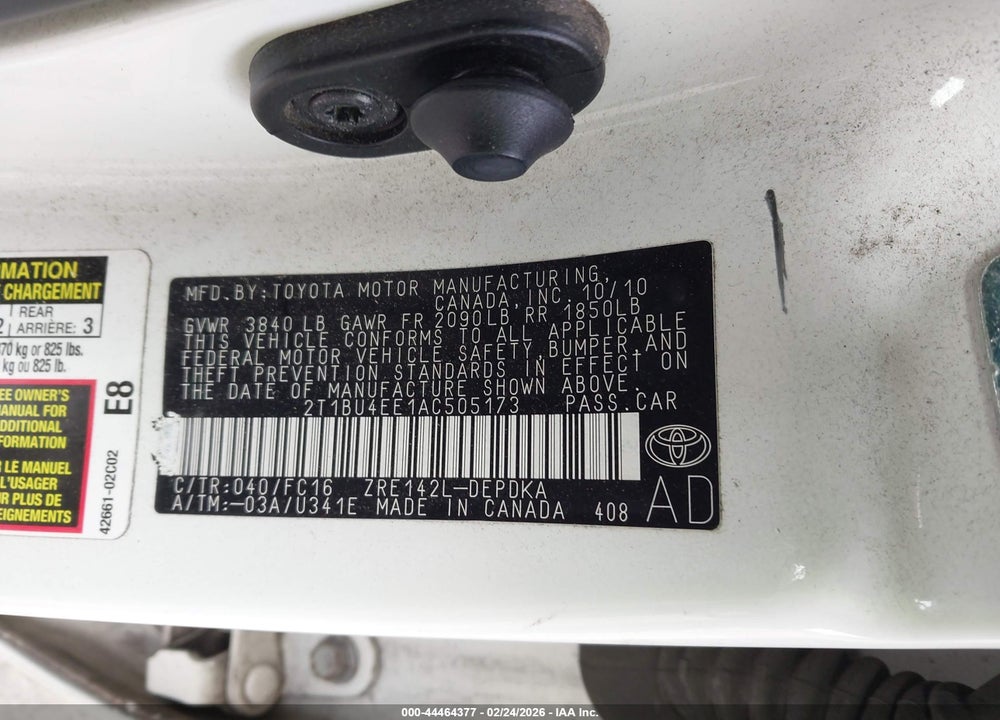 2010 TOYOTA COROLLA LE VIN: 2T1BU4EE1AC505173