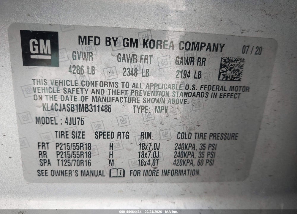 2021 BUICK ENCORE FWD PREFERRED VIN: KL4CJASB1MB311486