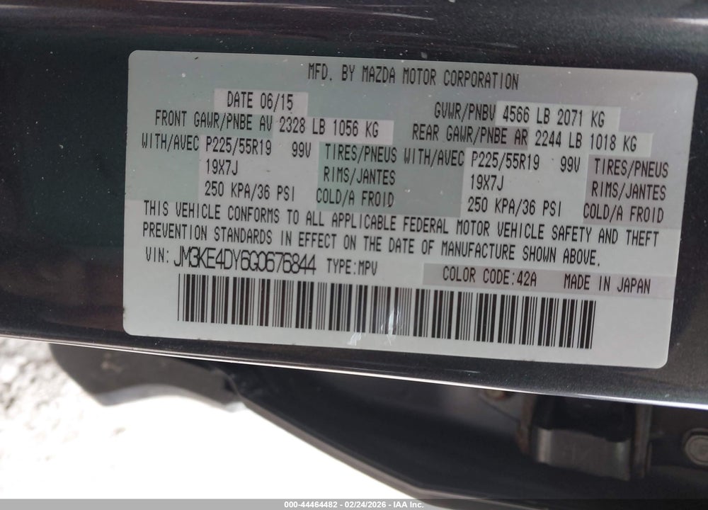 2016 MAZDA CX-5 GRAND TOURING VIN: JM3KE4DY6G0676844
