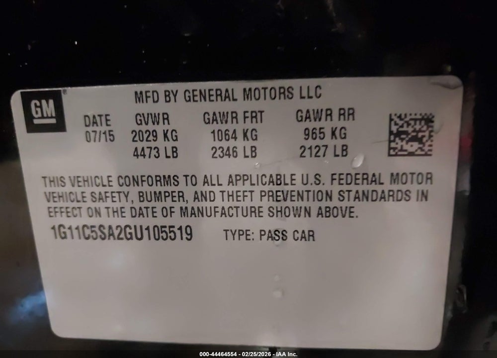 2016 CHEVROLET MALIBU LIMITED LT VIN: 1G11C5SA2GU105519