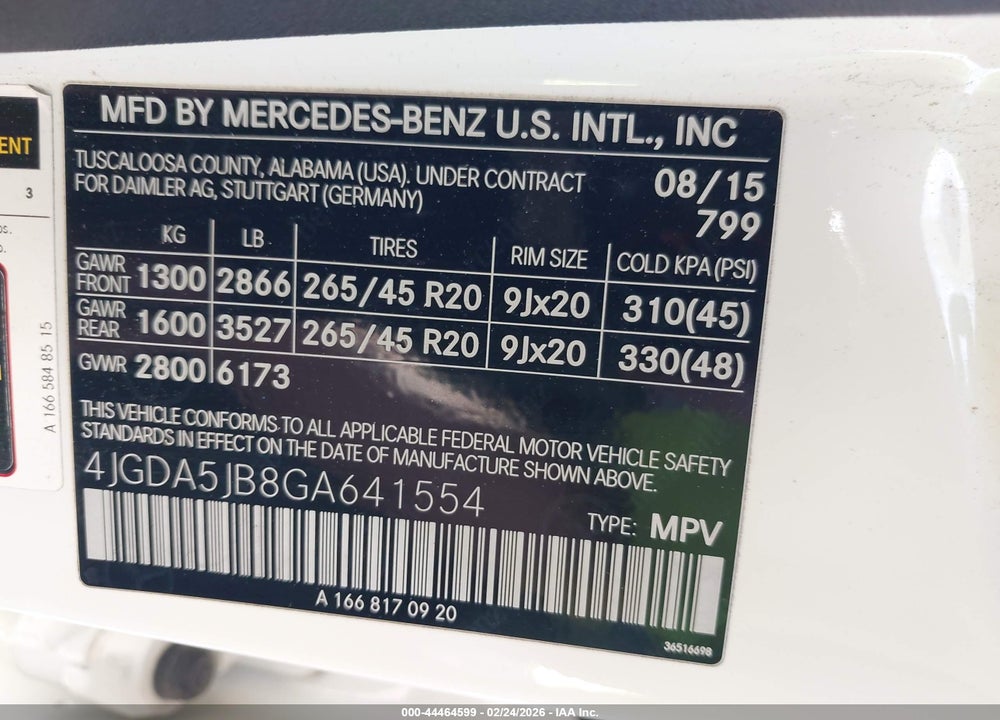 2016 MERCEDES-BENZ GLE 350 VIN: 4JGDA5JB8GA641554