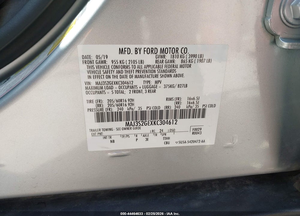 2019 FORD ECOSPORT SE VIN: MAJ3S2GEXKC304612