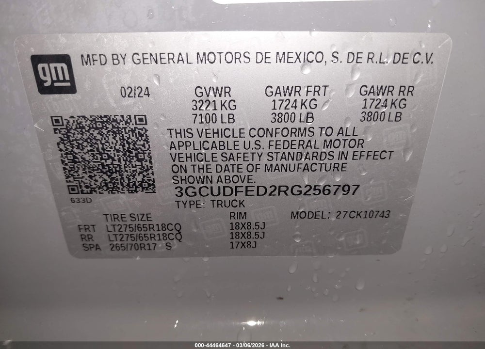2024 CHEVROLET SILVERADO 1500 4WD  STANDARD BED LT TRAIL BOSS VIN: 3GCUDFED2RG256797