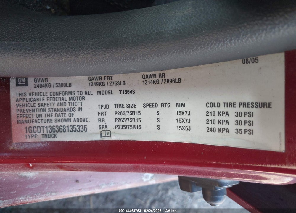 2006 CHEVROLET COLORADO LT VIN: 1GCDT136368135336