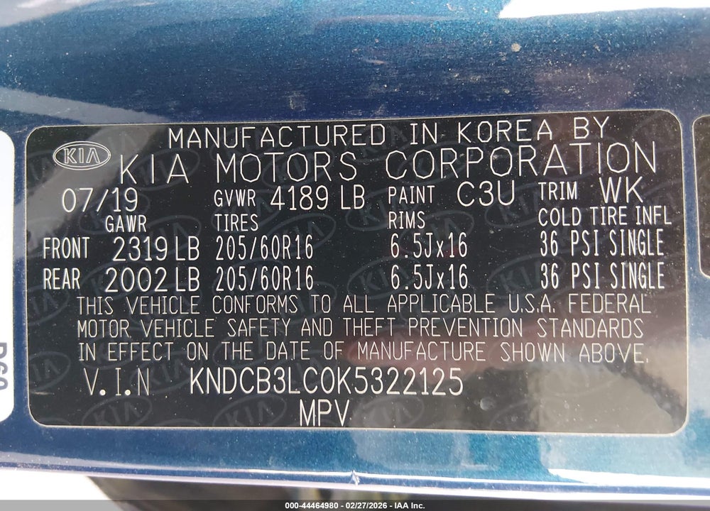 2019 KIA NIRO LX VIN: KNDCB3LC0K5322125