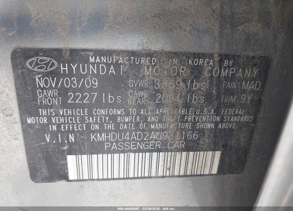 2010 HYUNDAI ELANTRA GLS VIN: KMHDU4AD2AU931166