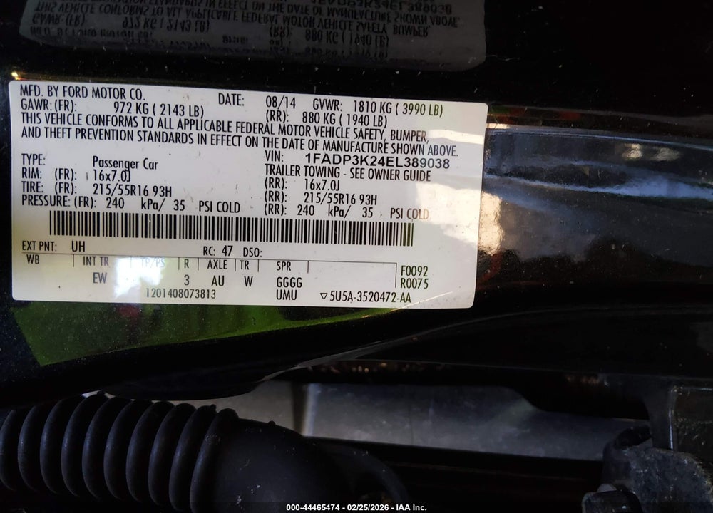 2014 FORD FOCUS SE VIN: 1FADP3K24EL389038