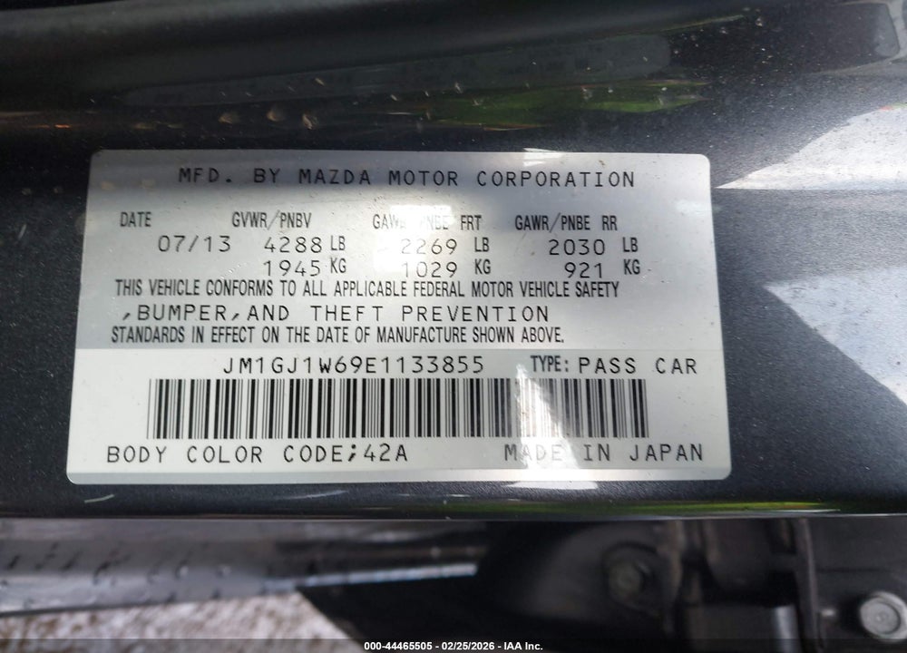 2014 MAZDA 6 I GRAND TOURING VIN: JM1GJ1W69E1133855