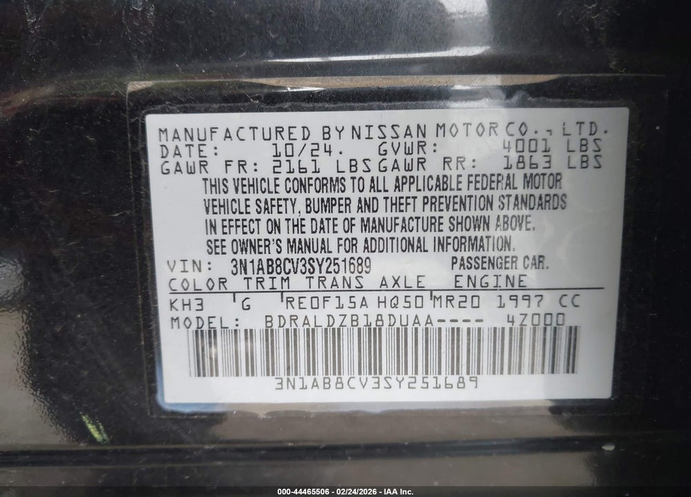 2025 NISSAN SENTRA SV VIN: 3N1AB8CV3SY251689