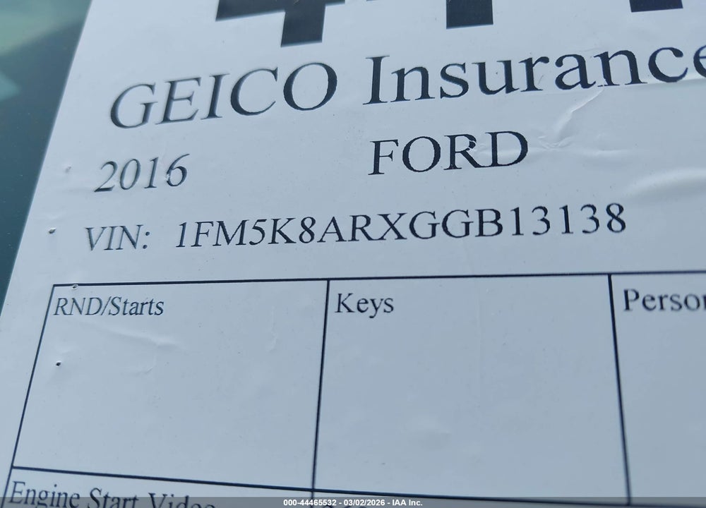 2016 FORD UTILITY POLICE INTERCEPTOR VIN: 1FM5K8ARXGGB13138